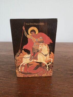 Antique Hand-Painted Religious Icon Plaque of St George